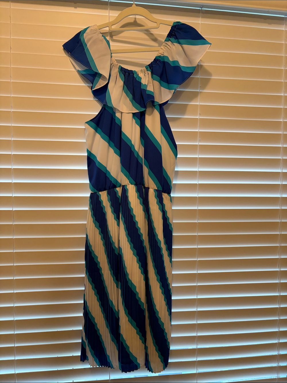 Lilly Pulitzer Crowley Blue & White Striped Ruffle Midi Dress